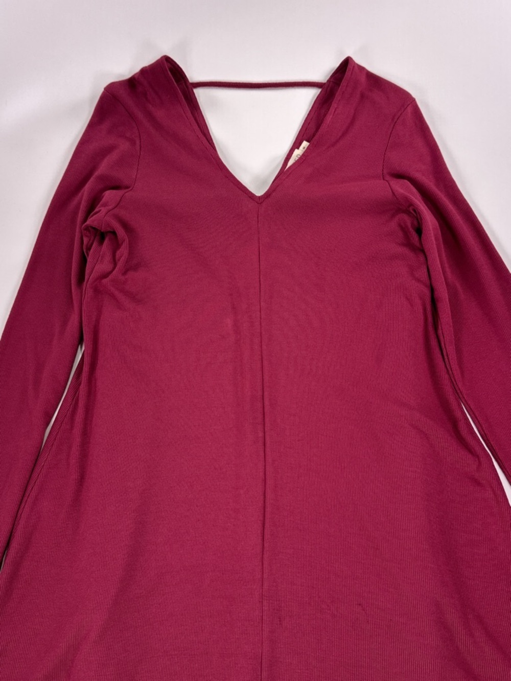 LA Relaxed Ribbed Modal V-Back Swing Dress Medium Raspberry NWT - Picture 13 of 14